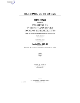 HR 51: MAKING DC the 51St STATE HEARING