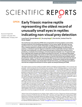 Early Triassic Marine Reptile Representing the Oldest Record Of