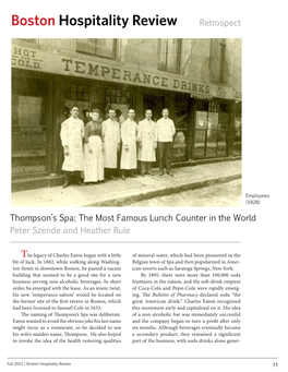 Retrospect Peter Szende and Heather Rule Thompson's Spa: the Most Famous Lunch Counter in the World