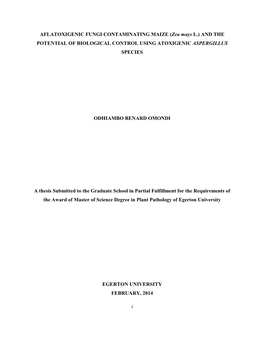 And the Potential of Biological Control Using Atoxigenic Aspergillus Species