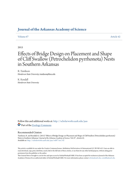 Effects of Bridge Design on Placement and Shape of Cliff Swallow (Petrochelidon Pyrrhonota) Nests in Southern Arkansas