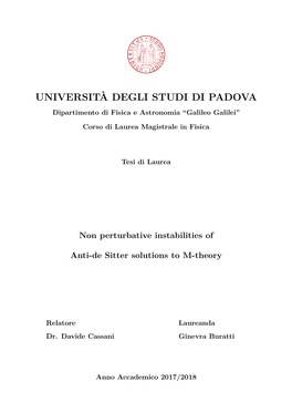 UNIVERSITÀ DEGLI STUDI DI PADOVA Dipartimento Di Fisica E Astronomia “Galileo Galilei”