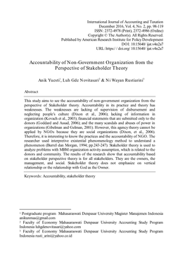 Accountability of Non-Government Organization from the Perspective of Stakeholder Theory