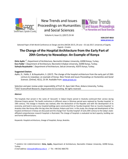 The Change of the Hospital Architecture from the Early Part of 20Th Century to Nowadays: an Example of Konya