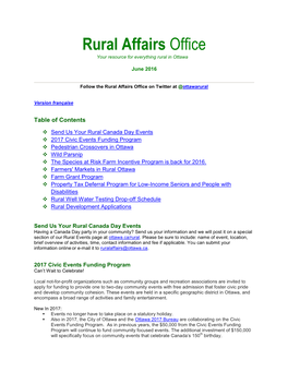 Rural Affairs Office Your Resource for Everything Rural in Ottawa