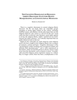 The Cognitive Dissonance of Religious Liberty Discourse: Statutory Rights Masquerading As Constitutional Mandates