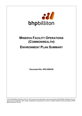 Minerva Facility Operations (Commonwealth) Environment Plan Summary