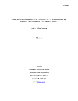 Measuring Transparency: Towards a Greater Understanding of Systemic Transparence and Accountability