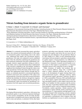 Nitrate Leaching from Intensive Organic Farms to Groundwater