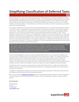 Simplifying Classification of Deferred Taxes