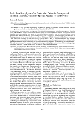 Saxicolous Bryophytes of an Ordovician Dolomite Escarpment in Interlake Manitoba, with New Species Records for the Province