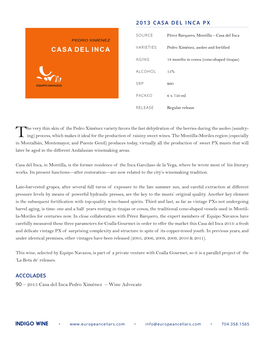 2015 Casa Del Inca Pedro Ximénez – Wine Advocate