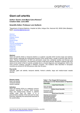 Orphanet Encyclopædia 2003. Giant Cell Arteritis