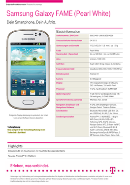 Samsung Galaxy FAME (Pearl White) Dein Smartphone, Dein Auftritt