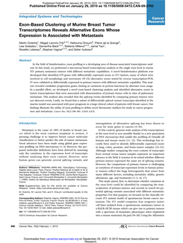 Exon-Based Clustering of Murine Breast Tumor Transcriptomes Reveals Alternative Exons Whose Expression Is Associated with Metastasis