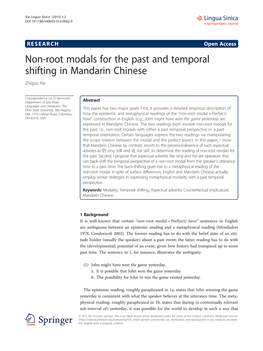 Non-Root Modals for the Past and Temporal Shifting in Mandarin Chinese Zhiguo Xie