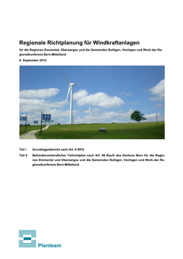 Regionale Richtplanung Für Windkraftanlagen