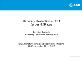 Planetary Protection at ESA Issues & Status