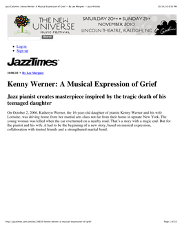 Jazz Columns: Kenny Werner: a Musical Expression of Grief — by Lee Mergner — Jazz Articles 10/14/10 6:55 PM