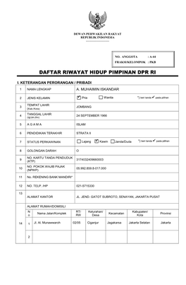 Daftar Riwayat Hidup Pimpinan Dpr Ri