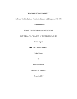Wealthy Business Families in Glasgow and Liverpool, 1870-1930 a DISSERTATION SUBMITTED TO