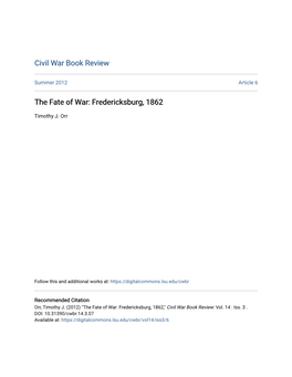 The Fate of War: Fredericksburg, 1862