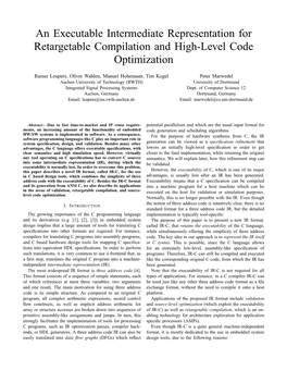 An Executable Intermediate Representation for Retargetable Compilation and High-Level Code Optimization