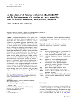 On the Osteology of Tapejara Wellnhoferi KELLNER 1989 and the ﬁrst Occurrence of a Multiple Specimen Assemblage from the Santana Formation, Araripe Basin, NE-Brazil