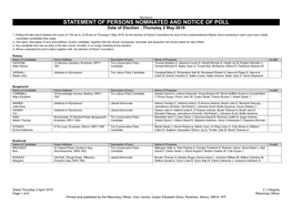 STATEMENT of PERSONS NOMINATED and NOTICE of POLL Date of Election : Thursday 2 May 2019