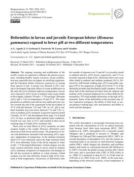 Homarus Gammarus) Exposed to Lower Ph at Two Different Temperatures