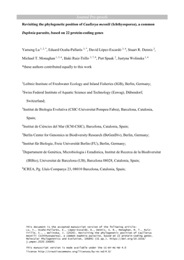 Revisiting the Phylogenetic Position of Caullerya Mesnili (Ichthyosporea), a Common