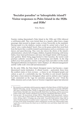 Visitor Responses to Palm Island in the 1920S and 1930S1