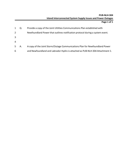 PUB-NLH-304 Island Interconnected System Supply Issues And