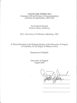 II LIQUID FIRE WITHIN ME II: Language, Self and Society in Transcendentalism and Early Evangelicalism, 1825-1855