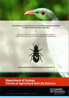 An Invertebrate Survey of Reserves, Covenants and Significant Remnants of Eastern Banks Peninsula in 2010-2011