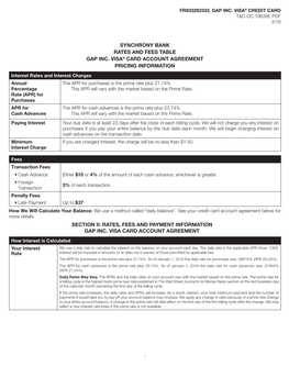 Synchrony Bank Rates and Fees Table Gap Inc. Visa® Card Account Agreement Pricing Information