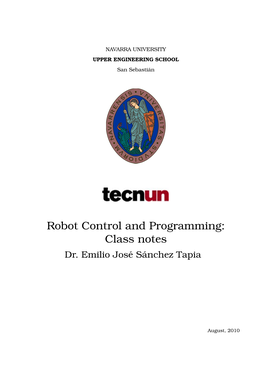 Robot Control and Programming: Class Notes Dr
