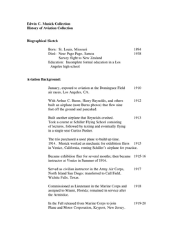 Edwin C. Musick Collection History of Aviation Collection Biographical