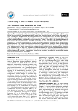 Fish Diversity of Haryana and Its Conservation Status