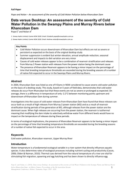 Data Versus Desktop: an Assessment of the Severity of Cold Water Pollution in the Swampy Plains and Murray Rivers Below Khancoban Dam Pope E1 and Nolan A2