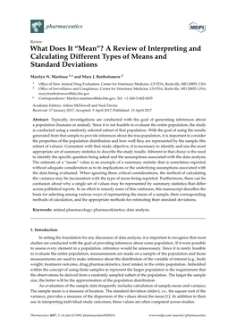 “Mean”? a Review of Interpreting and Calculating Different Types of Means and Standard Deviations