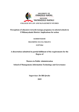 Perceptions of Educators Towards Teenage Pregnancy in Selected Schools in Umkhanyakude District: Implications for Action