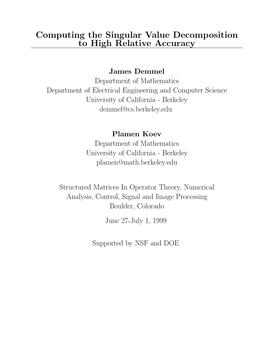 Computing the Singular Value Decomposition to High Relative Accuracy