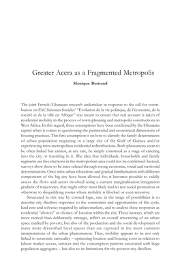 Greater Accra As a Fragmented Metropolis