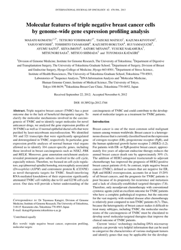 Molecular Features of Triple Negative Breast Cancer Cells by Genome-Wide Gene Expression Profiling Analysis