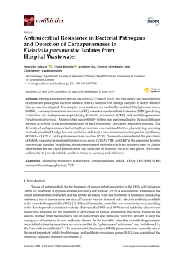 Antimicrobial Resistance in Bacterial Pathogens and Detection of Carbapenemases in Klebsiella Pneumoniae Isolates from Hospital Wastewater