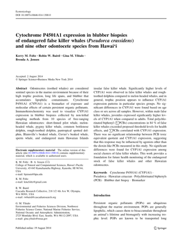 Pseudorca Crassidens) and Nine Other Odontocete Species from Hawai‘I