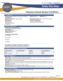 Potassium Chloride Solution, 0.075M KCL