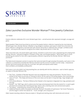 Zales Launches Exclusive Wonder Woman™ Fine Jewelry Collection