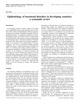 Epidemiology of Menstrual Disorders in Developing Countries: a Systematic Review